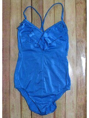 VTG 60's Swimsuit Louise Brooks Size 10 One Piece Blue Antron Nylon Union Tag